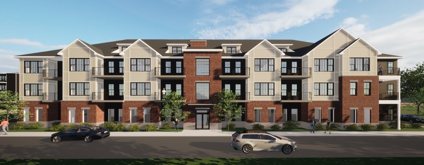 a building with cars parked in front