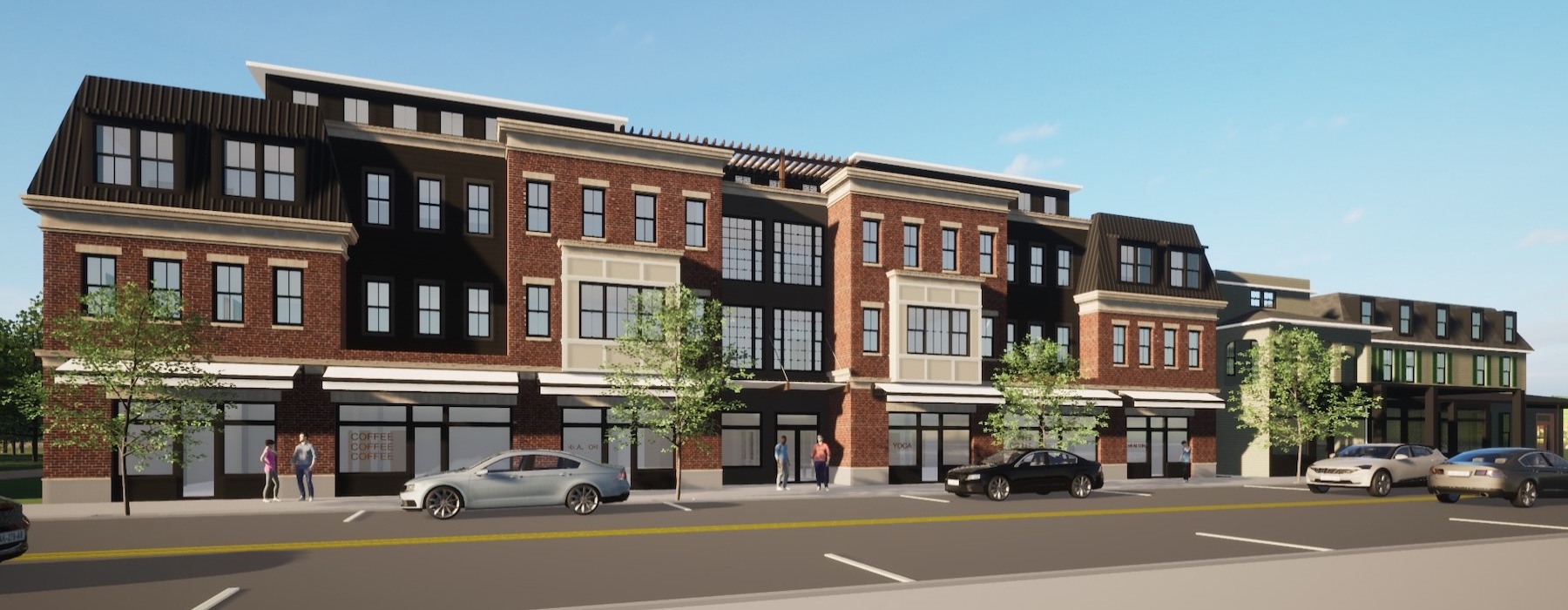 a building with cars parked in front